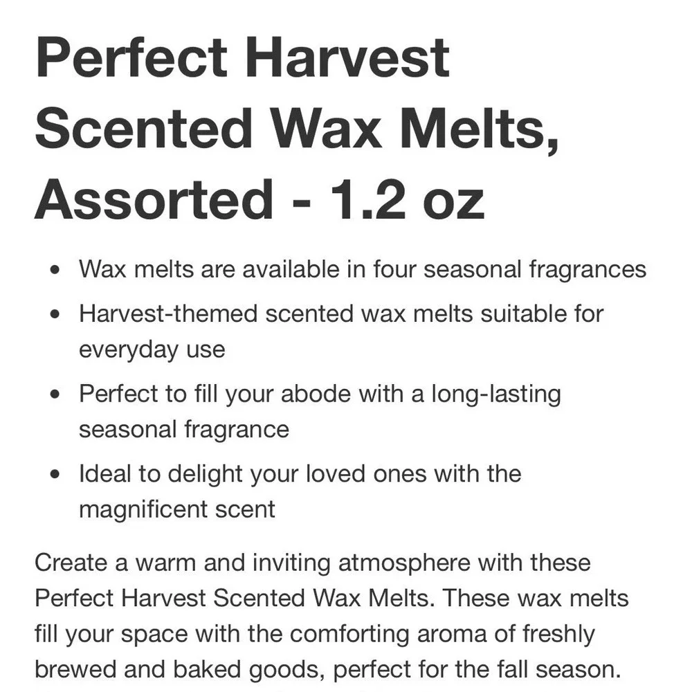 Perfect Harvest Scented Wax Melts 1.2 oz‎ (lot/4) Cranberry Cake/Pumpkin Pie